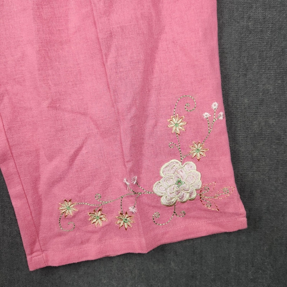 Sag Harbor Pants Womens Size 8 Petite Cropped Linen‎ Embroidered Floral Pink - Picture 3 of 10
